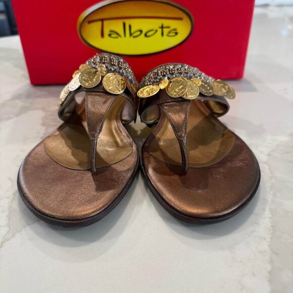 Talbots Leanne Flats Slide Thong Sandals Women’s Size 8M Leather Antique Bronze - Picture 3 of 9